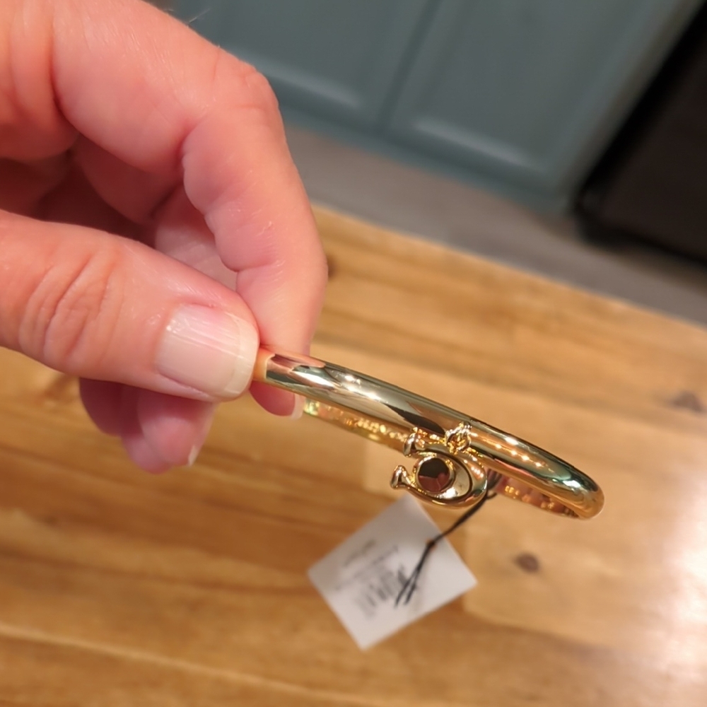 Coach Gold Tone Bangle Bracelet with C Charm - Picture 7 of 7